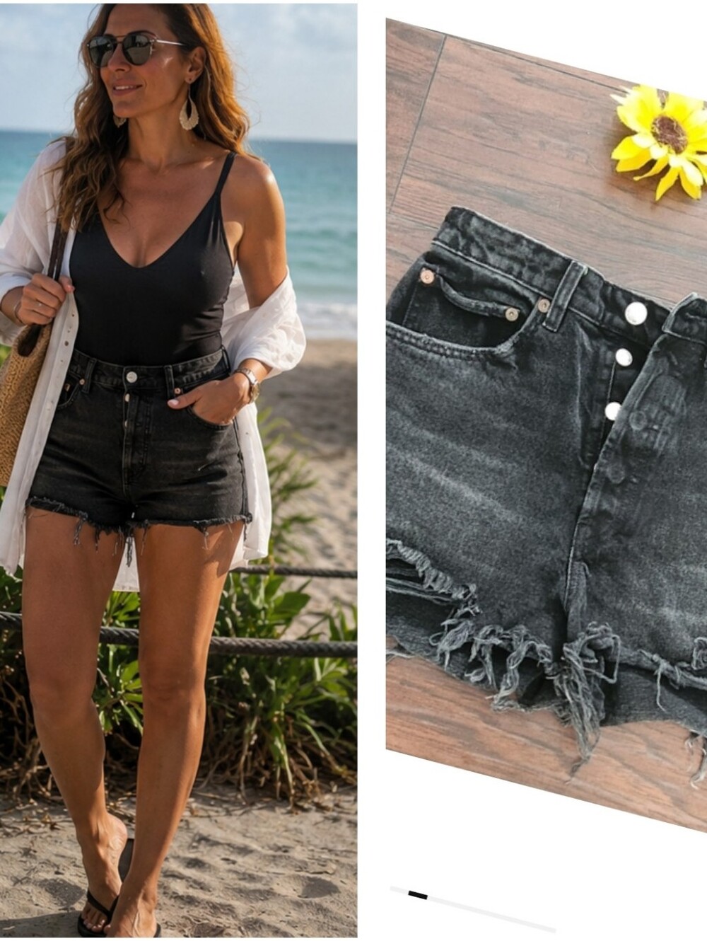 ZARA BLACK BUTTONS HIGH WAIST SHORTS ♠️
